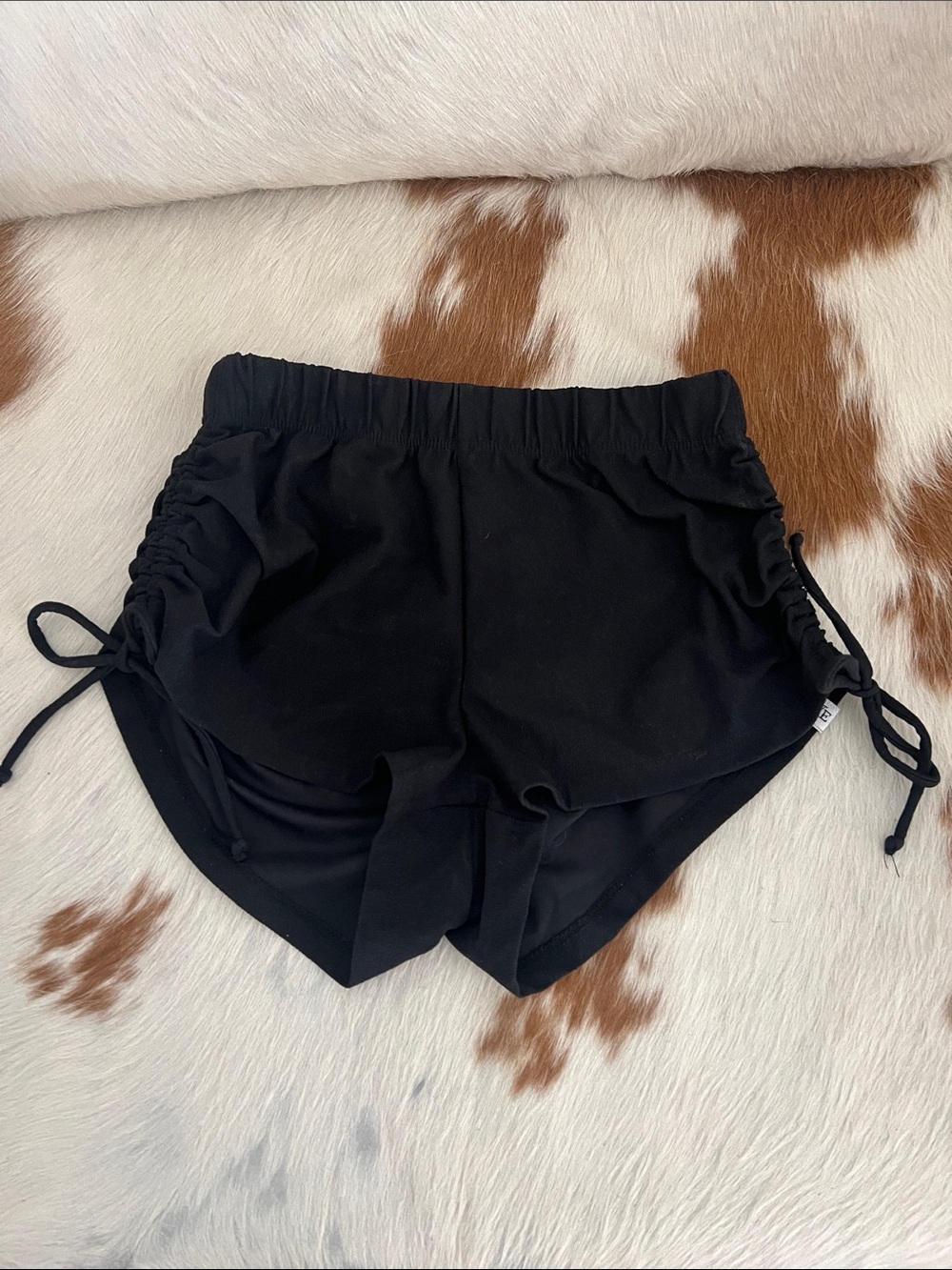 5 Dancewear Black Side-Ruched Athletic Shorts, size youth XL.